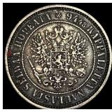 1874 Finland Silver Markka CLOSELY UNCIRCULATED