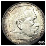 1937 Germany Silver 5 Marks NEARLY UNCIRCULATED