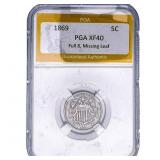1869 Shield Nickel PGA XF40 Full 8, Missing Leaf