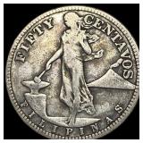1918-S Philippines Silver 50 Centavos NEARLY UNCIR