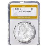 1888-S Morgan Silver Dollar PGA MS63+ PL