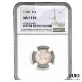 1940 Mercury Silver Dime NGC MS67 FB