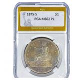 1875-S Silver Trade Dollar PGA MS62 PL