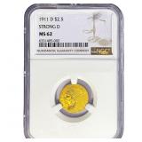 1911-D $2.50 Gold Quarter Eagle NGC MS62 Strong D