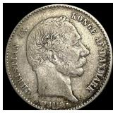1875 Denmark SIlver 1 Krone NEARLY UNCIRCULATED