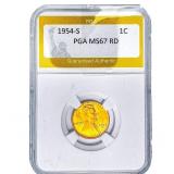 1954-S Wheat Cent PGA MS67 RD