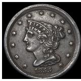 1855 Braided Hair Half Cent CLOSELY UNCIRCULATED