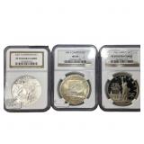 [3 Coins] 1986-2007 Various Silver U.S. Coins NGC