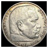 1936-A Germany Silver 5 Mark CLOSELY UNCIRCULATED