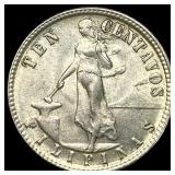 1945 U.S. Philippines Silver 10 Centavos GEM BU