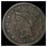 1841 Braided Hair Large Cent NICELY CIRCULATED