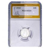 1916 Barber Dime PGA MS64