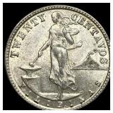 1945 U.S. Philippines Silver 20 Centavos HIGH GRAD