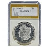 1878 8TF Morgan Silver Dollar PGA MS64 PL