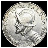 1947 Panama Silver 1/4 Balboa CLOSELY UNCIRCULATED
