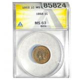 1868 Indian Head Cent ANACS MS63 BN