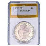 1880-CC Morgan Silver Dollar PGA AU58+