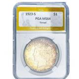 1923-S Silver Peace Dollar PGA MS64 Toned
