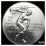 1970 Panama Silver 5 Balboas SUPERB GEM BU