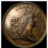 1804 Cross 4, Stems Draped Bust Half Cent