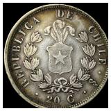 1858 Chile Silver 20 Centavos CLOSELY UNCIRCULATED