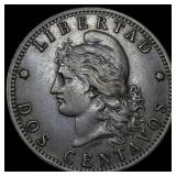 1884 Argentina Bronze 2 Centavos CHOICE BU