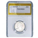 1934-D Washington Silver Quarter PGA MS65