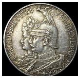 1901 German States Silver 2 Marks CLOSELY UNCIRCUL