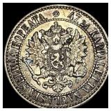 1865 Finland Silver 2 Markka NEARLY UNCIRCULATED