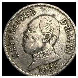 1908 Haiti Nickel 50 Centimes NEARLY UNCIRCULATED