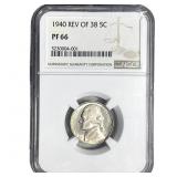 1940 Rev. 38 Jefferson Nickel NGC PF66