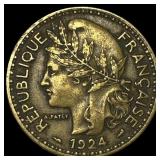 1924 French Cameroon Brass 2 Francs NEARLY UNCIRCU