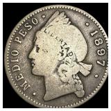 1897-A Dominican Rep. Silver 1/2 Peso ABOUT UNCIRC