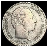 1874 Denmark Silver 10 Ore NEARLY UNCIRCULATED