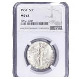 1934 Walking Liberty Half Dollar NGC MS63