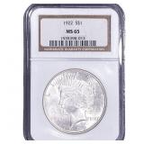 1922 Silver Peace Dollar NGC MS65