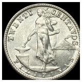 1945 U.S. Philippines Silver 20 Centavos UNCIRCULA