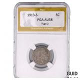 1913-S Barber Nickel PGA AU58 Type 2
