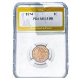 1874 Indian Head Cent PGA MS63 RB
