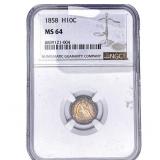1858 Seated Liberty Half Dime NGC MS64