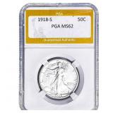1918-S Walking Liberty Half Dollar PGA MS62
