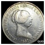 1851 Spain Silver 20 Reales NEARLY UNCIRCULATED