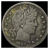 1908-S Silver Barber Quarter NICELY CIRCULATED