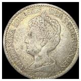 1914 Netherlands Silver 1 Gulden CLOSELY UNCIRCULA