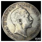 1908 Germany Silver 5 Marks NEARLY UNCIRCULATED