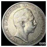 1900 Germany Silver 5 Marks NEARLY UNCIRCULATED