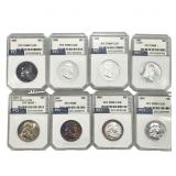 [8 Coins] 1954-1963 Franklin Half Dollar PCI MS/PR
