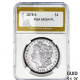 1878-S Morgan Silver Dollar PGA MS64 PL