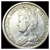 1917 Netherlands SIlver 25 Cents CLOSELY UNCIRCULA