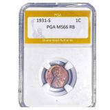1931-S Wheat Cent PGA MS66 RB